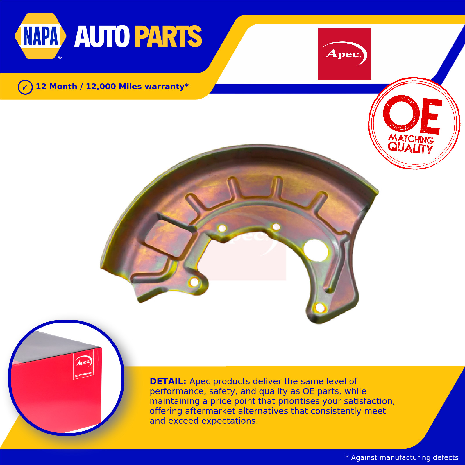 Brake Disc Splash Panel Front Left ASG1037 Apec Guard Plate 191615311A Quality