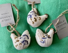 Gisela Graham Spring Easter Blue Meadow Ceramic Hen Decoration set of 3