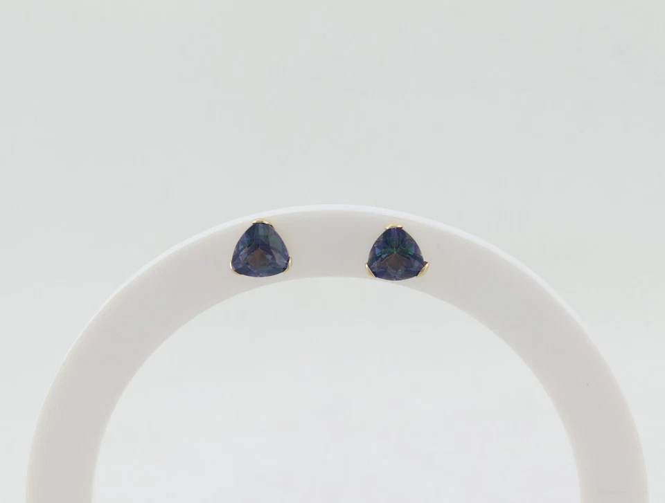 10k Yellow Gold Lab Created Alexandrite Earrings Stud Post 1/4" x 1/4" - Image 3 of 4