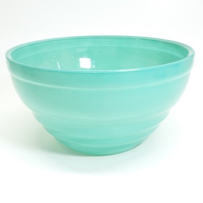 Vtg Jeanette Depression Era Green Glass Beehive 8.5'' Mixing Bowl Concentric A18