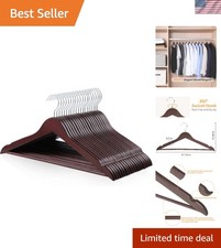 FSC-Certified Wooden Suit Hangers - 20-Pack Cherry Finish, Perfect for Jackets