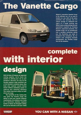 Nissan Vanette Cargo Vanquip Regal Kits Mitte 1990er UK Einzelblatt Prospekt