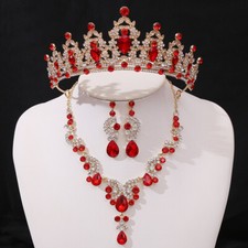 Elegant Crystal Necklace Earrings Tiara Crown Set For Adult Wedding Bridal Prom
