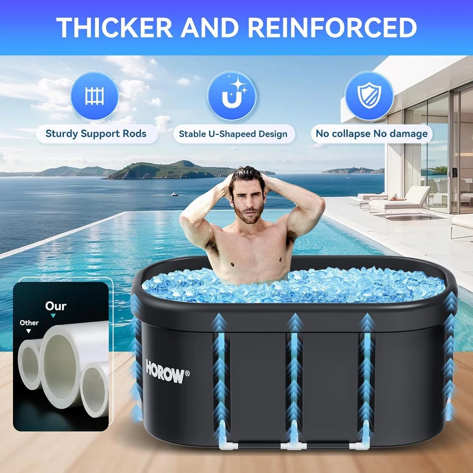 Bañera de hielo ovalada HOROW, bañera de inmersión en frío portátil para atletas, varias capas Foto 3 de 4