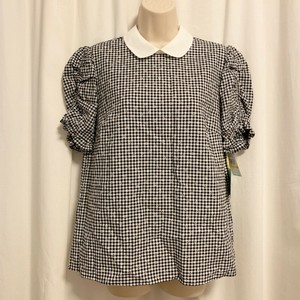 CeCe-Small-Puffed-Short-Sleeve-Floral-Gingham-Collared-Blouse-Cotton-NEW-79