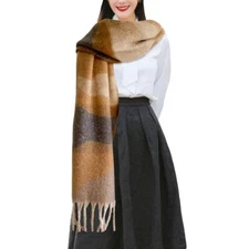 Women's Large Chunky Plaid Scarf Coloured Checked Oversized Scarf Tassel Soft...