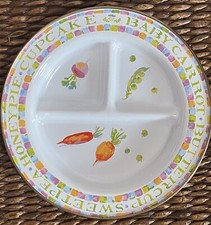 MacKenzie-Childs Enamelware Divided Childrens Plate Vegetables Peas Carrots 9  