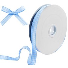 Blue Gingham Ribbon 3/8" x 50 Yards Blue and White Checkered Ribbon Buffalo P...