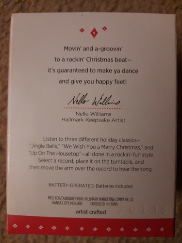 New Hallmark REINDEER ROCK RECORD PLAYER*2015 Christmas Ornament*3 Records/Songs - Picture 2 of 3