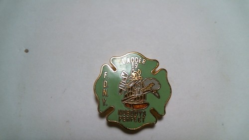 F.D.N.Y. LADDER 19 LAPEL PIN - "NOBODY'S PERFECT" - NEW