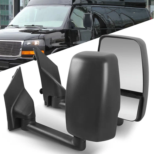 Pair Black Manual Folding Tow Mirrors For 2003-2017 Chevy Express Savana Van