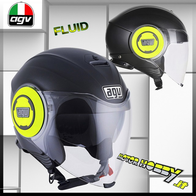 CASCO DEMI-JET AGV FLUID MONO - MATT BLACK - YELLOLIA M | Acquisti Online  su eBay