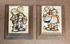 Lot-2 Hummel Genuine Mini Art Prints On Wood Wall Plaques Boys & Girls Set RARE