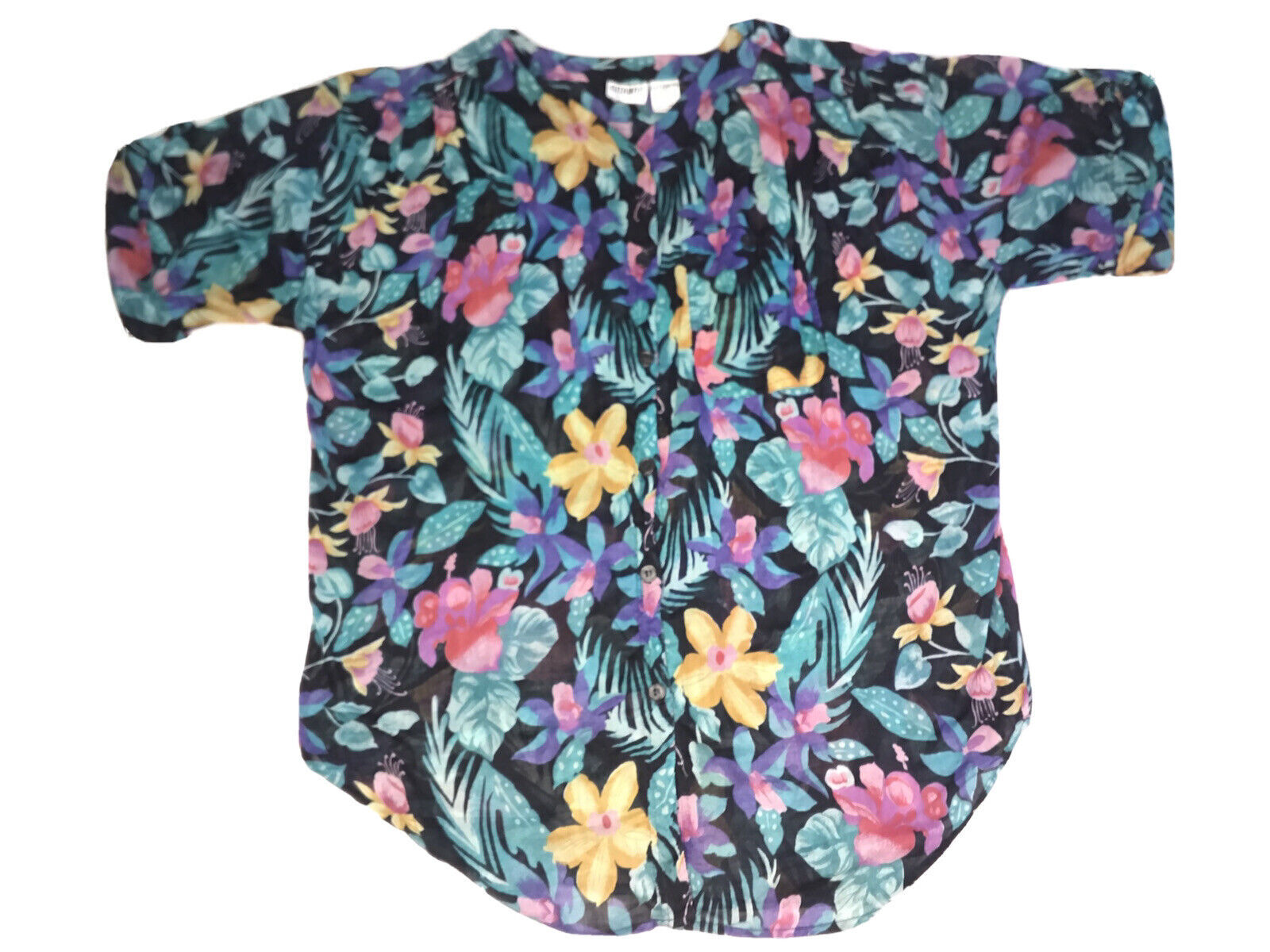 Gitano Tunic Womens Large Floral Cotton Button Down Tunic Top Multicolor