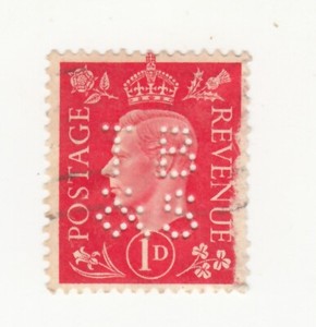 Great Britain 1937. King George VI. 1p One Pence. Perfin TB&S. Scarlet. Sc# 236