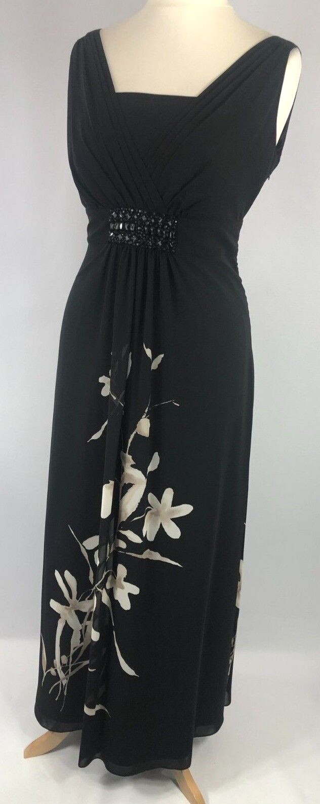New Jacques Vert dress UK 14 Maxi Black Beige Chiffon Wedding Cruise RRP £179 image 4
