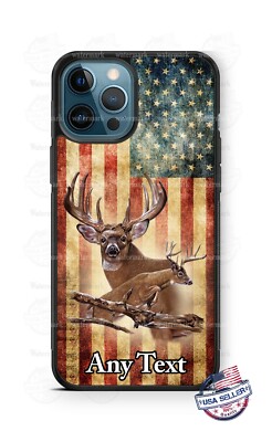 Deer Buck American Destressed Flag Personalized Phone Case Cover fits iPhone etc