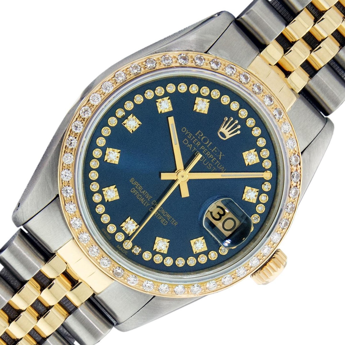 Rolex DateJust Blue Diamond Dial Steel and 18k Yellow Gold Diamond