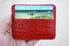 Red Croc Genuine Belly Leather Luxury Skin Slim Card Holder Unisex Card Case