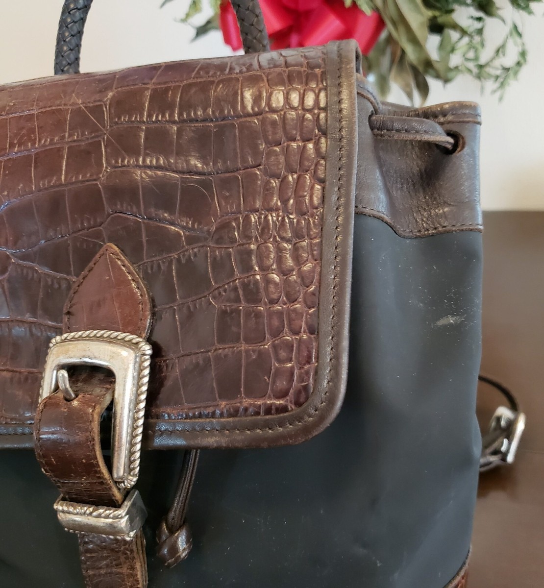 Vintage Brighton Monica Backpack Croc Embossed Leather Rare 
