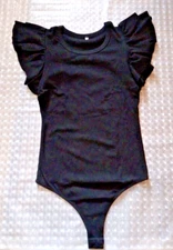 Amazon Essentials Misses S Black Body Suit with Ruffle Short Sleeve Snaps AEB11