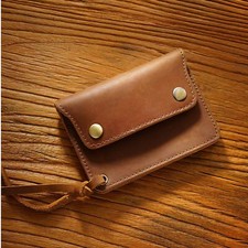 Genuine Leather Wallet Handmade Short Purse Card Holder Zipper Coin Pocket Bags