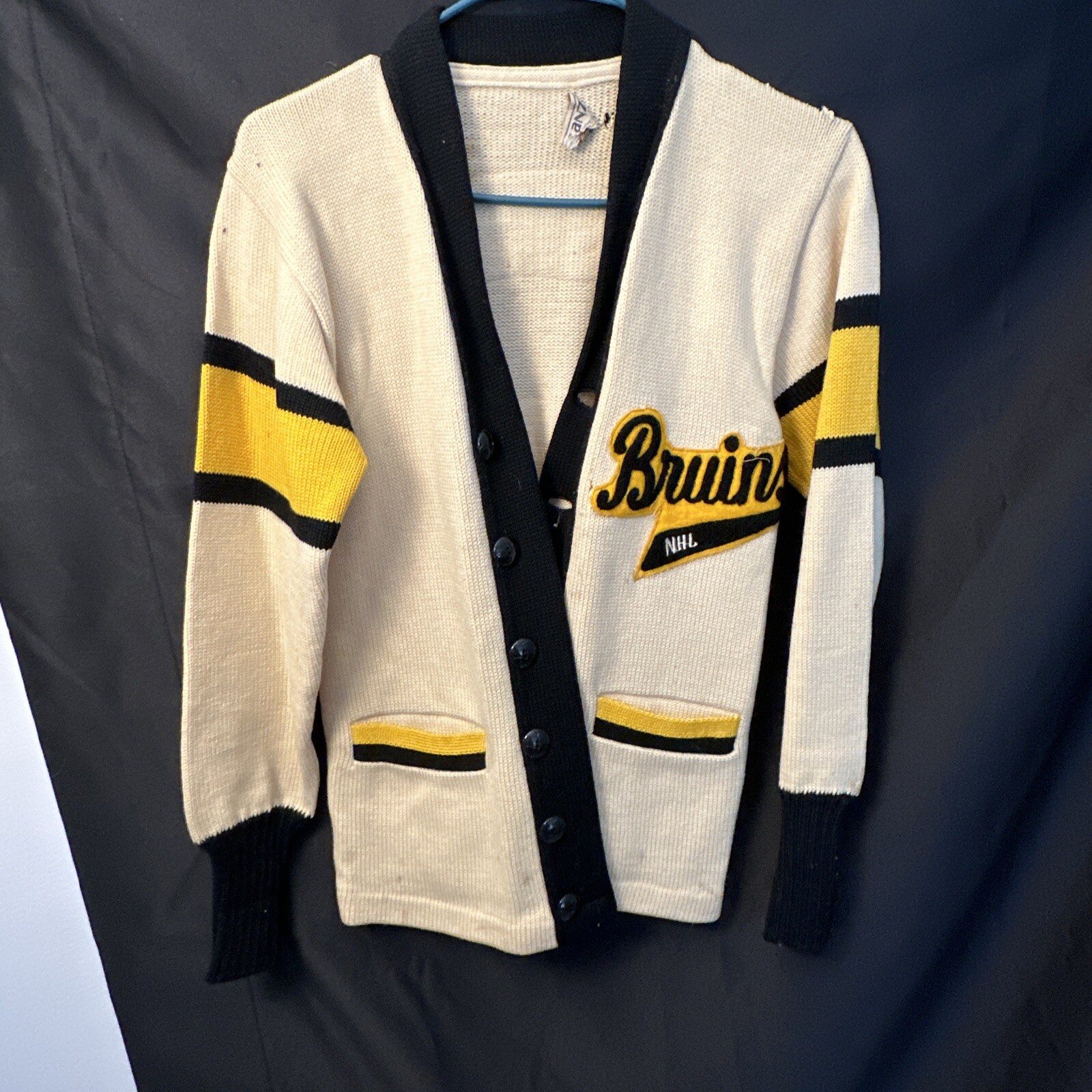 Cárdigan Letterman's Boston Bruins extremadamente RARO con Esposito 7 en la espalda-image