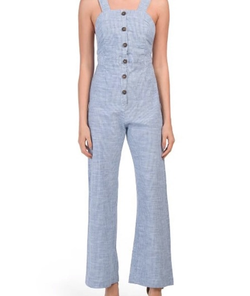 Nordstrom Japna Blue White Stripe Wide Leg Button Front Jumpsuit NWT