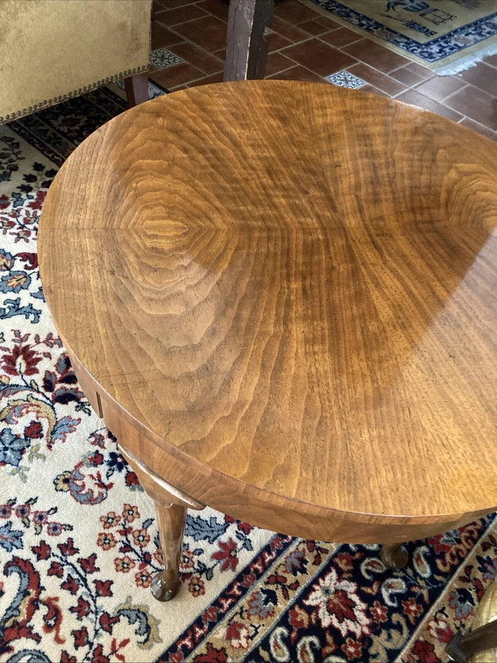 Baker Furniture Queen Anne Walnut Side Table End Table Round W/ Drawer - Image 4 of 4