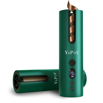 YAPOY YB100 Automatischer Lockenstab Schnurlos Wiederaufladbar Grün NEU Keramik