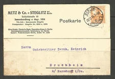 ⭐OSBURGH – GERMANY. 1916. PERFIN CARD. M & Co. METZ & Co – SEED SHOP. BERLIN STE