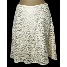 Vintage Cache Delicate Floral Crocheted Skirt 4 Ivory Off White Knee Length