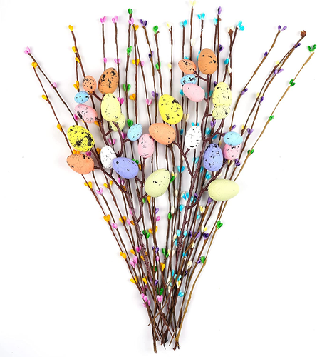 Artificial Easter Spray Vine with Pastel Easter Eggs and Berries- Decorative Spr