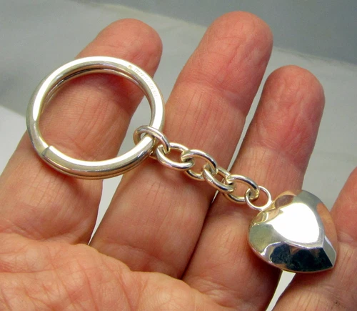 Tiffany & Co Vintage Unusual Facet Heart Shape Sterling Silver Key Chain Ring