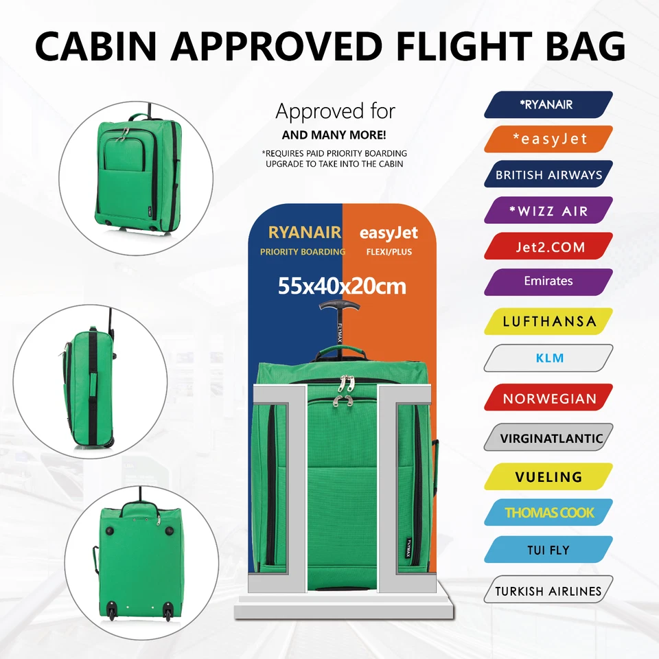 55X40X20 Ryanair Cabin Bag Suitcase Hand Luggage Flight Onboard Case Lightweight - Image 2 of 4