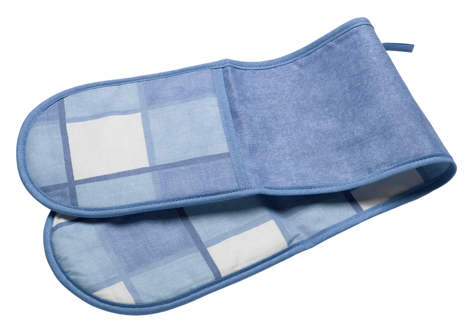 Checked Double Oven Glove Cotton Kitchen Pot Holder Made in UK Blue Check