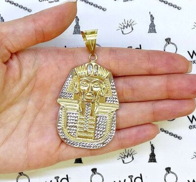 10K Yellow Gold Two Tone Diamond-Cut Pharaoh King Tut Pendant