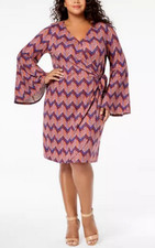 Ny Collection Womens Plus Size Bell-Sleeve Wrap Dress, Size 3X