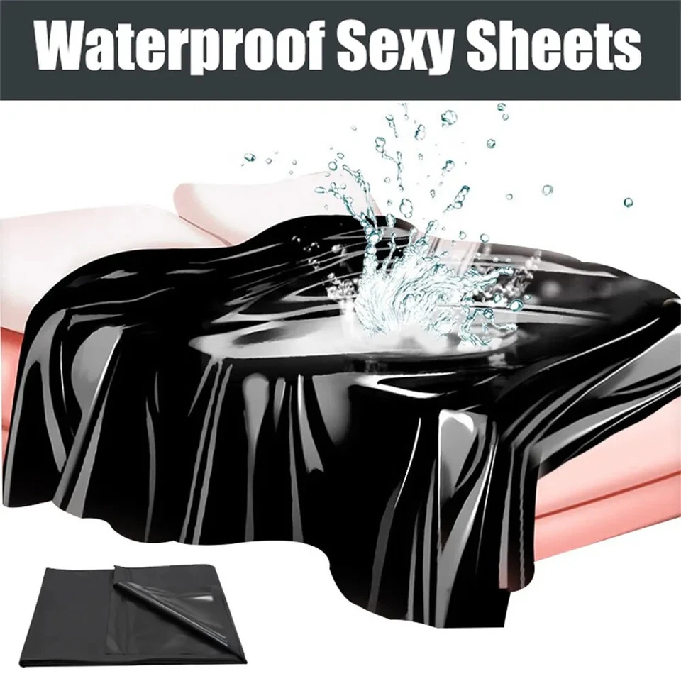 Black Pink PVC Waterproof Bed Sheet Cover Couples Adult Wet Sexy Bedding/Pillow - Image 4 of 4