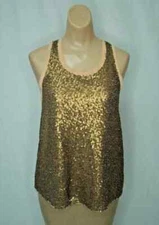H&M Gold Sequined Racer Back Metallic Christmas Party Holiday NYE Tank Top Sz 6