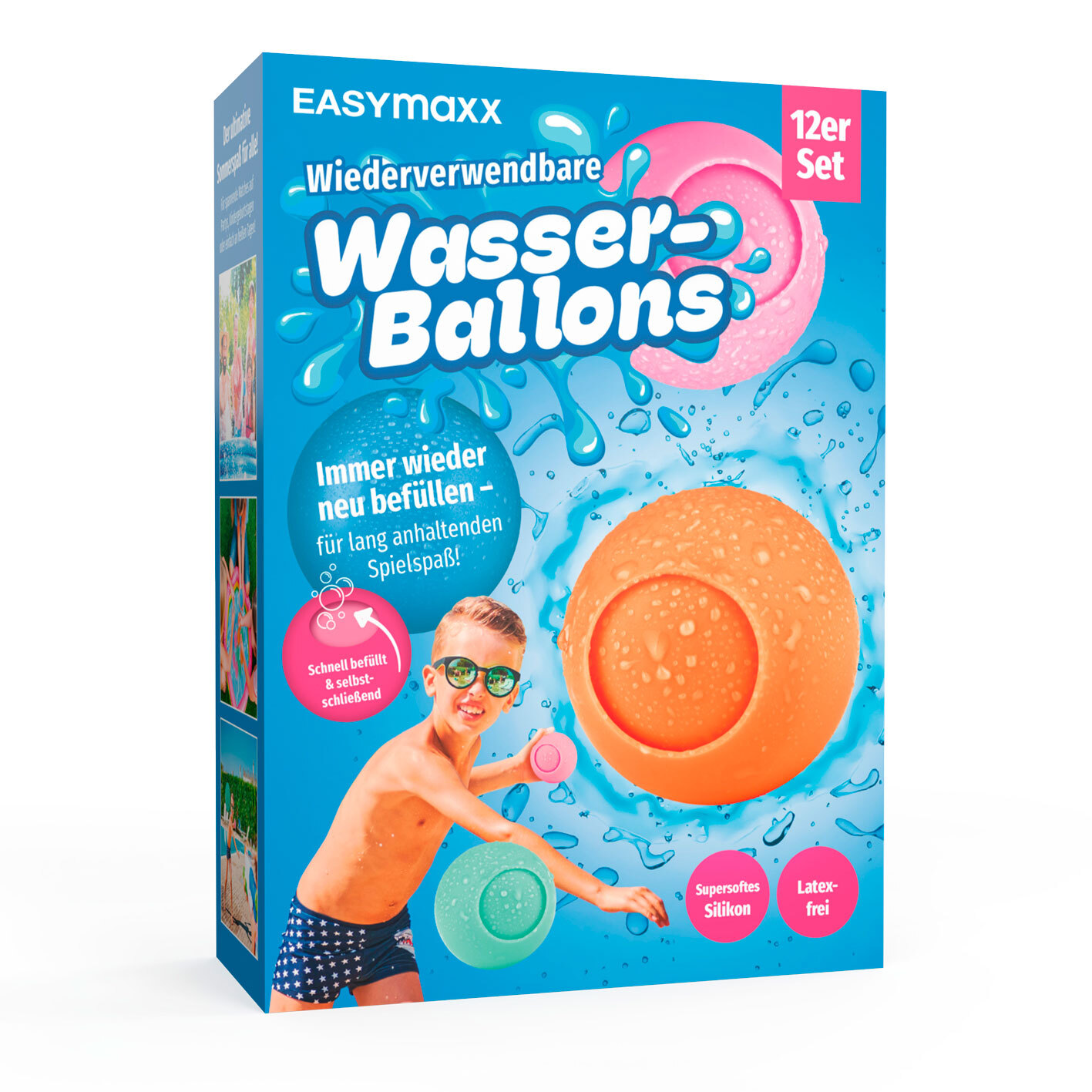 EASYmaxx Wasserbomben 12er Set wiederverwendbar Silikon Wasser  