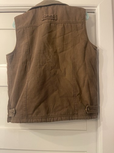 Cabelas Womens Sz M Canvas Rivet Front Vest Sherpa Fleece Lined Leather Collar - Picture 6 of 6