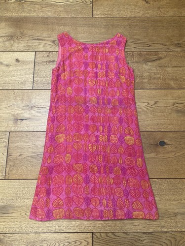 GORGEOUS TRUE VINTAGE 1960’s HANDMADE PINK MULTICOLOUR LEAVES SUMMER DRESS