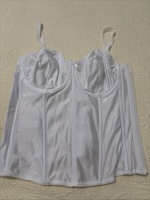 VTG EMPIRE White satin longline Corset bridal bra straps/strapless 42C  #1789
