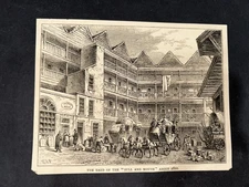 Antique Bookplate Print The Yard of the Bull and Mouth 1820 Coaching Inn London!