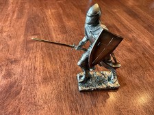 Crusader Knight Statue Silver Finishing Cold Cast Resin Statue 7" - NIB