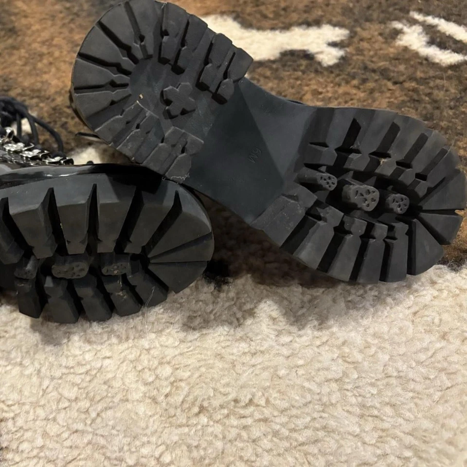 Jeffrey Campbell Czech Black  Patent, Platform Lug Zip/lace Up Buckle Boots Sz 6 - Image 3 of 4