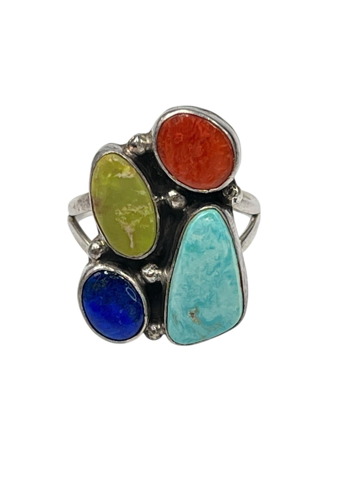 VB Sterling Silver Native Ring Turquoise Lapis Co… - image 1