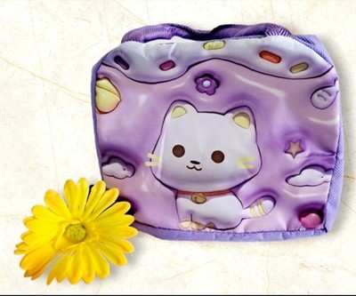Purple Cartoon Cat Mini Tote Bag Top Handle Zip Closure Handbag
