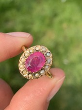 18ct Gold Ruby & Pearl Victorian Cluster Ring 3.3 Grams